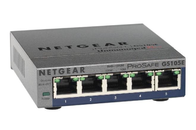 NETGEAR GS105E-200AUS PROSAFE Plus 5 Port 10/1000 GIGABIT L2 Switch Desktop Life WTY, Grey